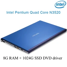 P8-08 blue 8G RAM 1024G SSD Intel Pentium N3520 15.6 gaming laptop DVD driver HD screen business notebook computer"