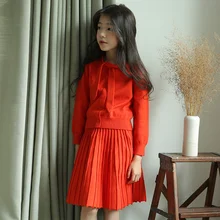 Новинка года, детский осенний комплект с кроликом, Бархатный комплект из 2 предметов для девочек, Оранжевый Комплект для малышей, свитер+ юбка, очень красивый эластичный#3422