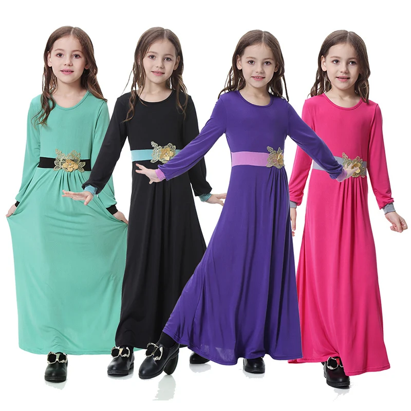 Muslim Children Abaya Girls Maxi Dress Long Robe Gowns Kimono Jubah