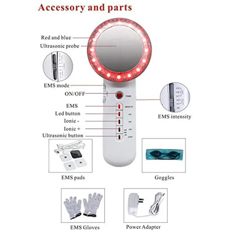 Ультразвуковая EMS машина для похудения лица, антицеллюлитное средство для удаления жира, кавитация, потеря веса, массажер для лица Ultrasonido - Цвет: without box