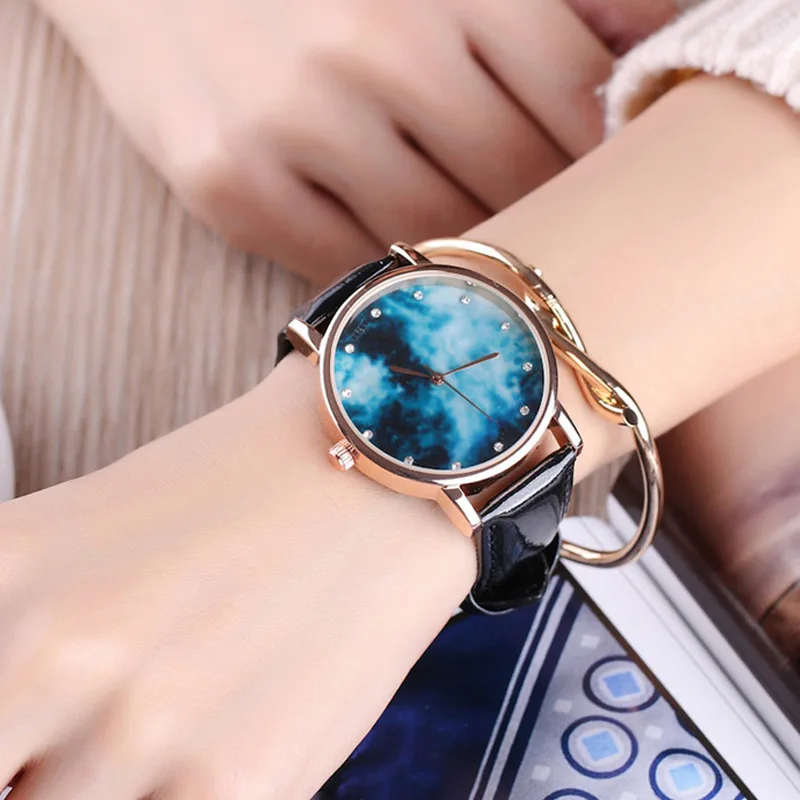 Мода унисекс часы Для женщин Для мужчин наручные звездное небо пространства кожа PU Группа Часы подарки lxh