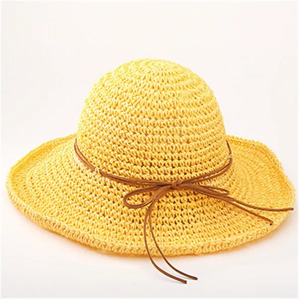 Модные женские рафия трава соломенная Складная широкая Панама с полями для элегантных леди купол Fedora леди Sunbonnet пляжная Панама - Цвет: Yellow