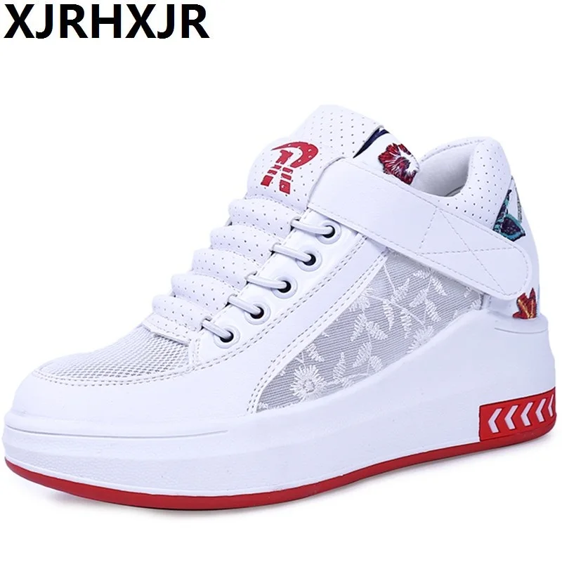 

XJRHXJR Breather Summer Women Shoes 2018 Wedge Boots Platforms Shoes Woman Hidden Heels Mesh Casual Ladies Shoes zapatos mujer