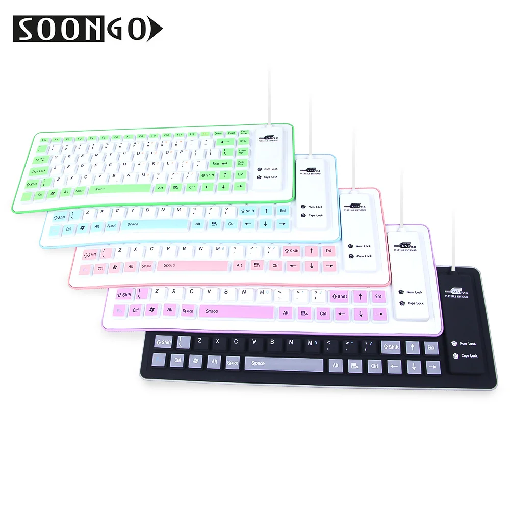Mini Wired Silicone Soft Keyboard Folding Flexible Slim Gamer Universal Portable Roll-up Clavier Multicolor PC Tablet Laptop (7)