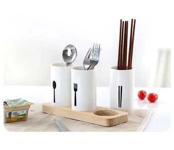 

1PC PP+Oak Washable Kitchen Draining Rack Organizer Storage Box Spoon Spatula Chopsticks Brush Holder with Wood Base NJ 002