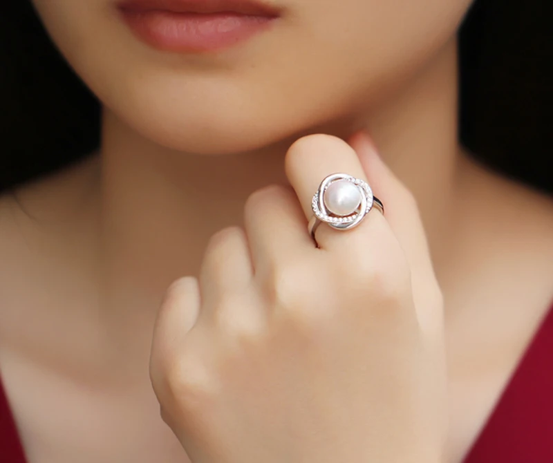 Женские кольца с настоящим пресноводным жемчугом, белые и черные регулируемые кольца с культивированным жемчугом, 925 серебряные ювелирные изделия, подарок маме на день рождения