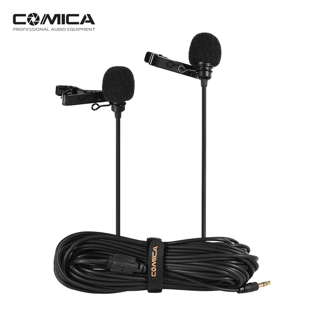 Comica CVM D02 Dual head Lavalier Lapel Microphone Clip on Omnidirectional Condenser Mic Cable