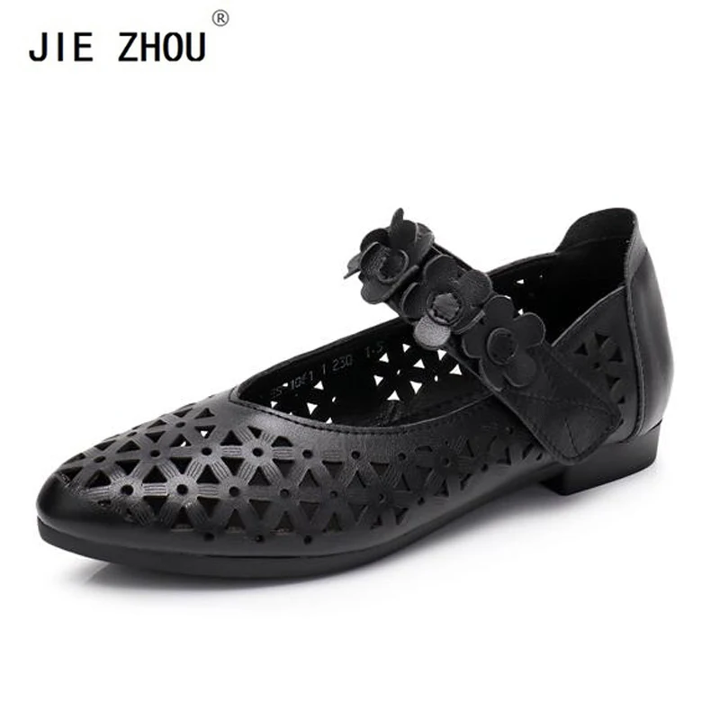 

Summer Women Shoes Genuine Leather Women Sandals Handmade Flower Comfortable Sandals Vintage Style Pointed Toe Flat Shoes