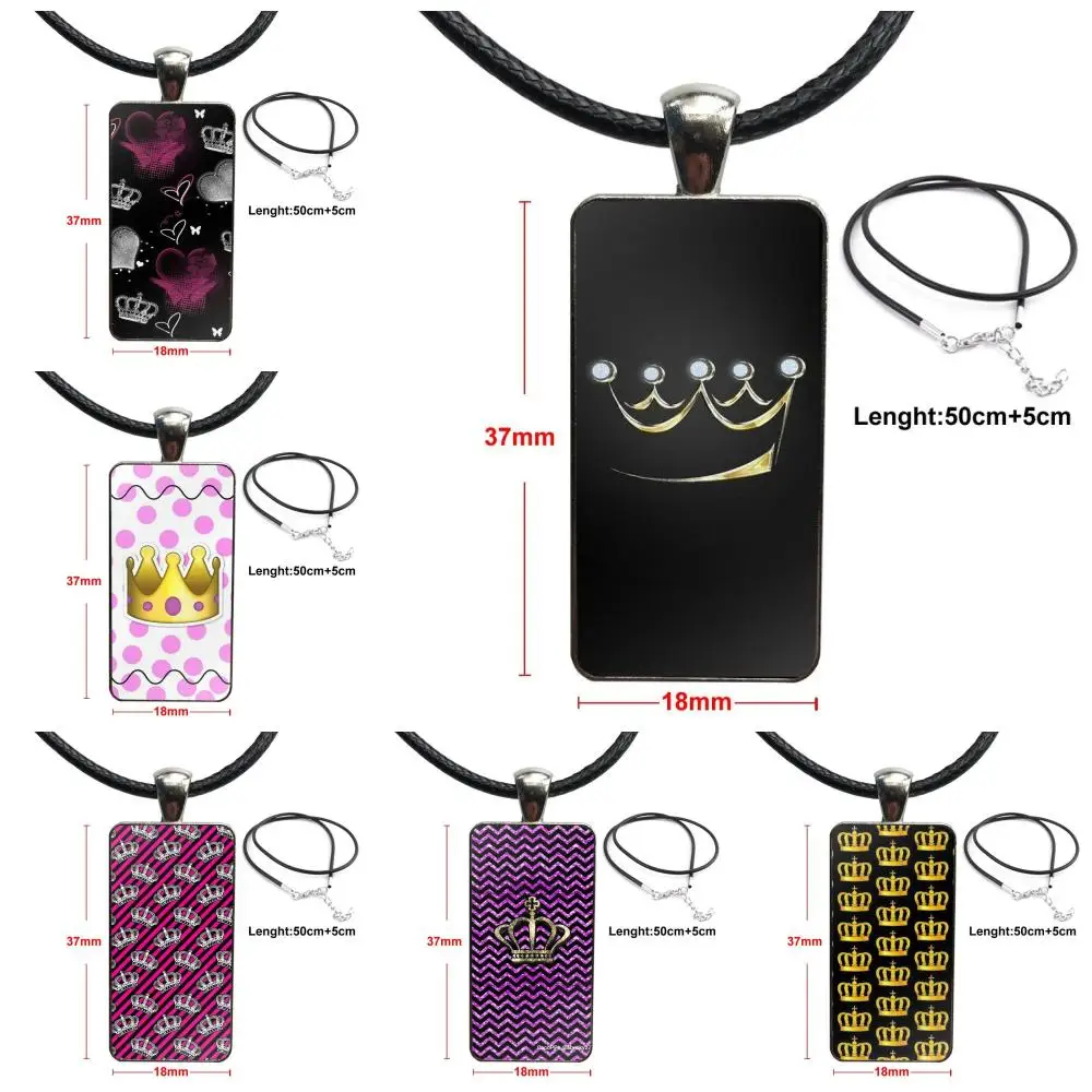 cheap Princess Queen Crown King New Multi Colors Glass Cabochon Choker Pendant Rectangle Necklace Steel Color Jewelry For Women Kids