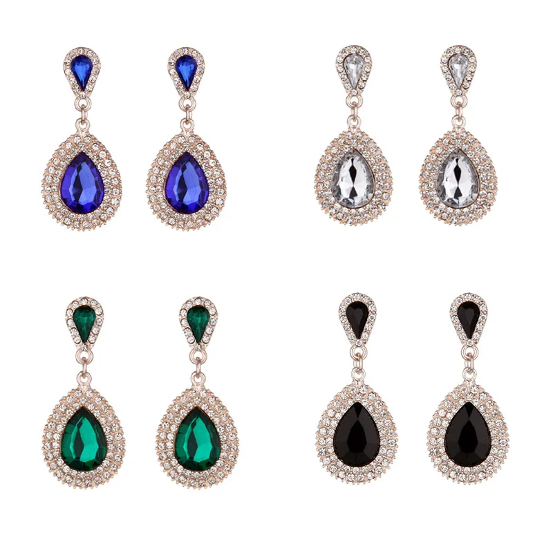 Palace Retro Luxulite Full Drilling Water Drop Rhinestones Female Earrings Sweet Earrings Long Earrings Crystal Earrings