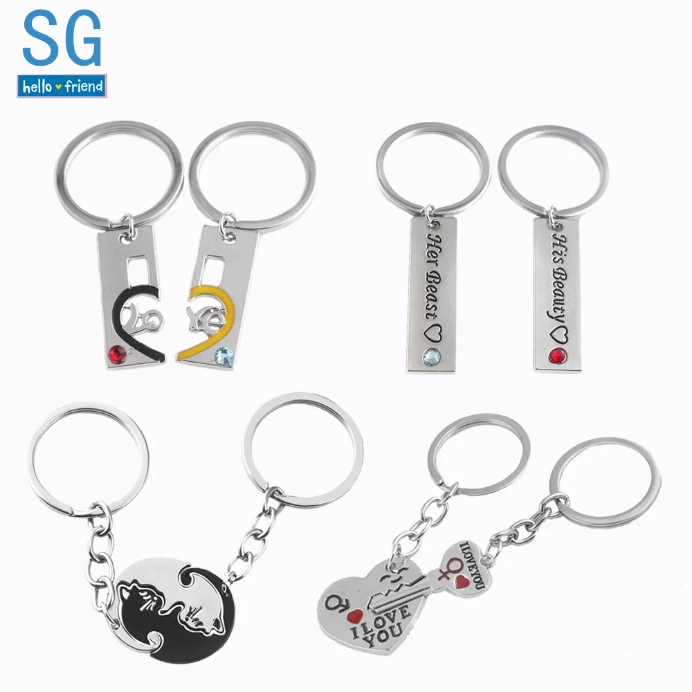 

SG Dropshipping Couple Keychains Lovers Heart Key Lock I Love You Crystal Keyring Cat Moon Star Choker Valentine's Jewelry Gifts
