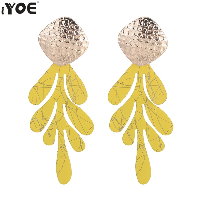 

IYOE 2019 New Fashion Graffiti Leaf Drop Earrings For Women Bohemia Long Pendant Statement Earring Female Punk Ethnic Jewelry