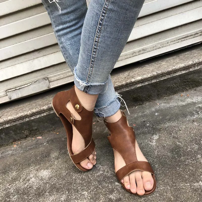 

2018 New Summer Womens Flat Sandals Ankle Buckle Thong Lady Girl Casual Shoes LBY2018