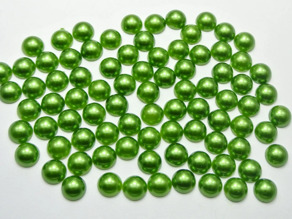 

500 Dark Green Half Pearl Bead 8mm Flat Back Round Gems Scrapbook Craft