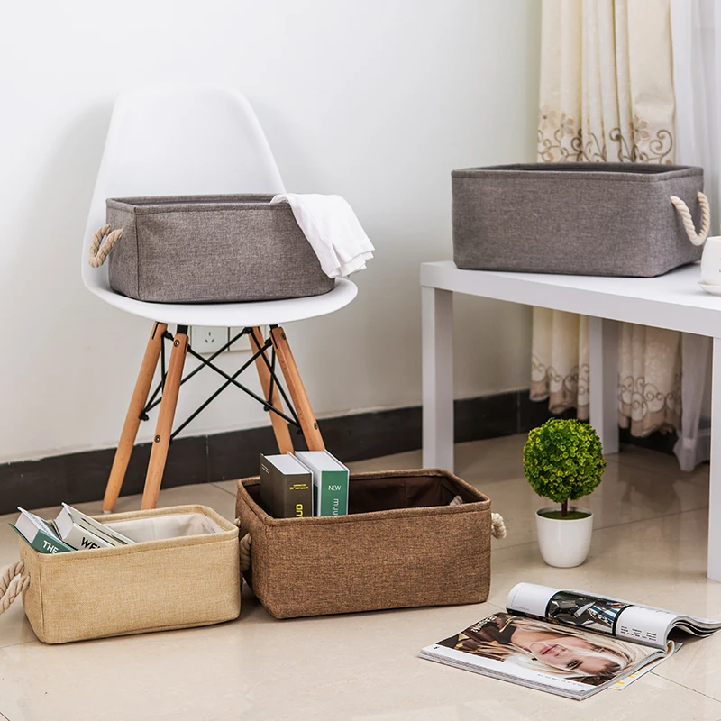 New large folding Linen fabric storage basket kids toys storage box Clothes Storage Bag organizer Holder with Handle
