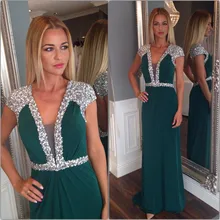 Dark Green A Line Prom font b Dresses b font 2017 Robe De Soiree V Neck