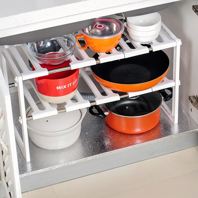 

1PC Kitchen Storage Rack Plastic Double Layer Folding Sundries Flavoring Shelf Organizer for Kitchen Bathroom Practical Tool