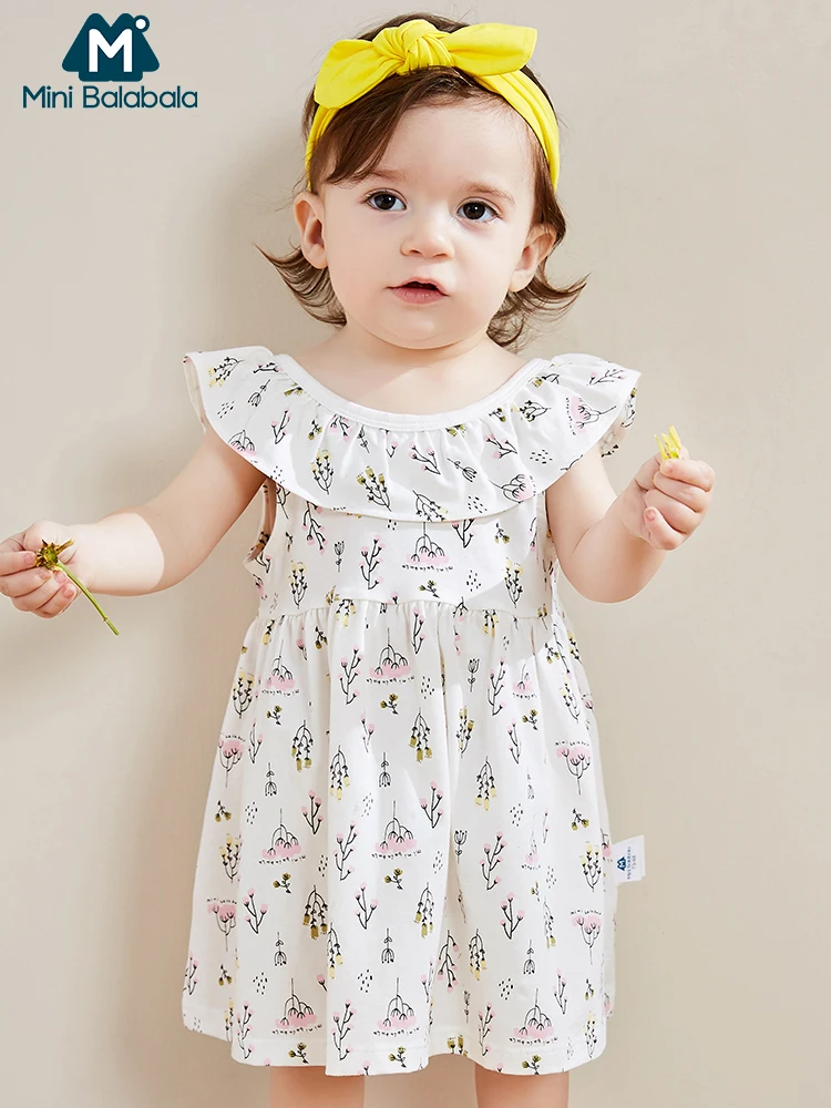 

Mini balabala2019 summer new baby dress baby girls plaid strap dresses cotton children fashion soft clothing