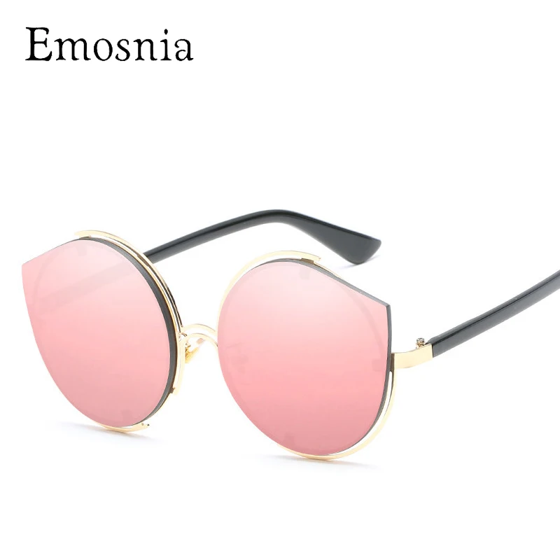 Emosnia Новый Cateye солнцезащитных очков круглое зеркало уникальный бренд Дизайн Солнцезащитные очки для женщин Для женщин Винтаж розовый Óculos