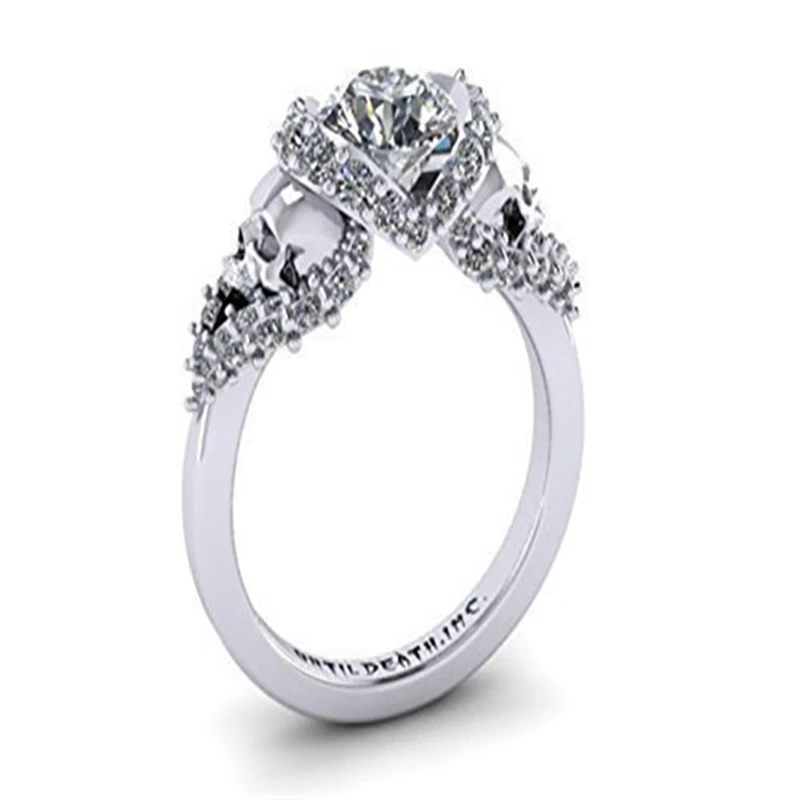 

Skull Party Ring White Punk Wedding Silver Color Ring Rock Stone Rings for Women Men Fashion Jewelry Anillos Mujer F5X483