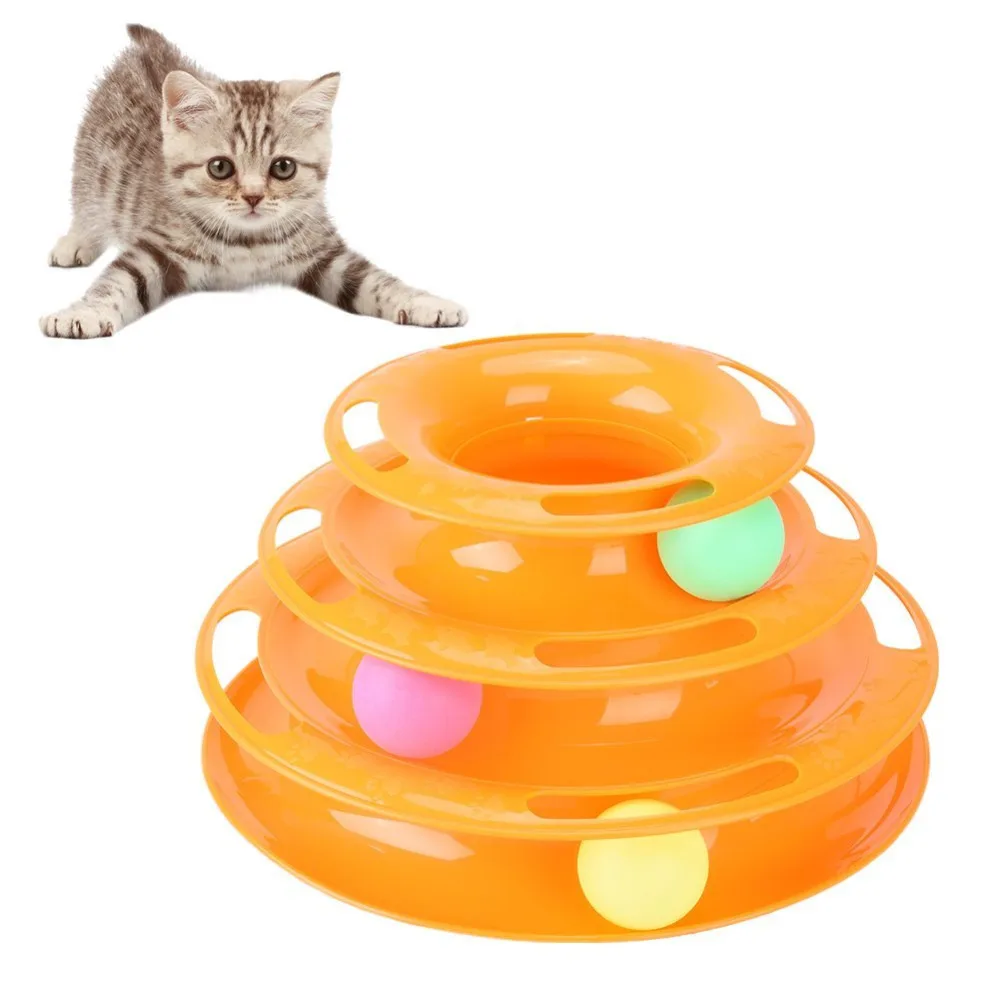 Pet Cat Tower Toys 3 Layers Ball Triple Track Turntable For Cat Funny