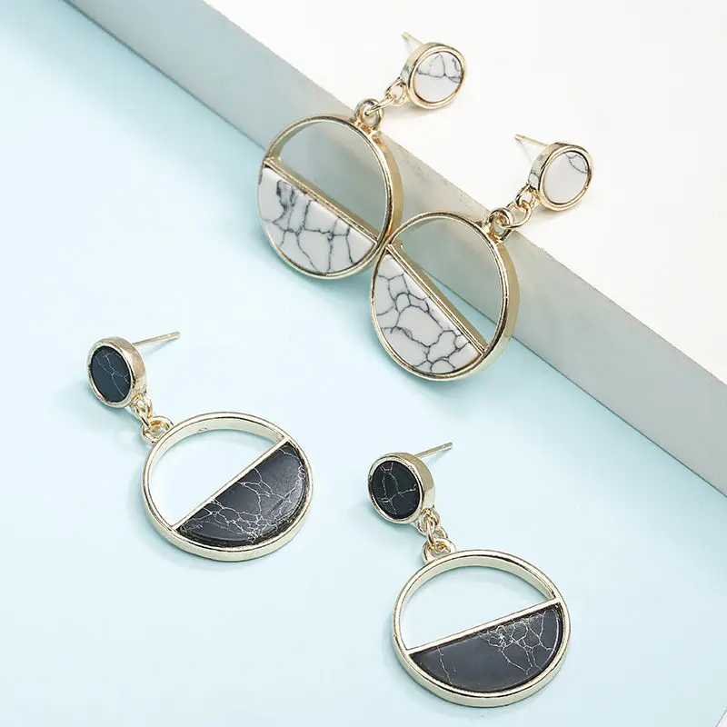 

Fashion simple Geometric Marble circular Earrings popular Girls jewelry Wholesale