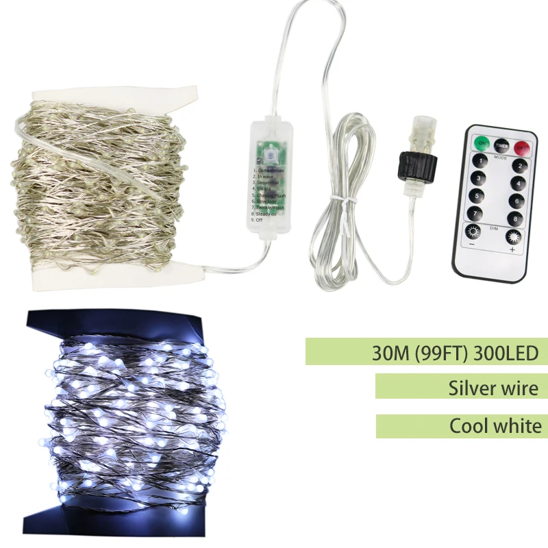 Guirlanda de Natal ao ar Luzes de Fadas a Mais Longa Luz plus Adaptador Levou Luzes da Corda 30 m 50 m 100 m Rua Luz Livre Brancas Quente Estrelado 10 O mais longo led string luzes 30m