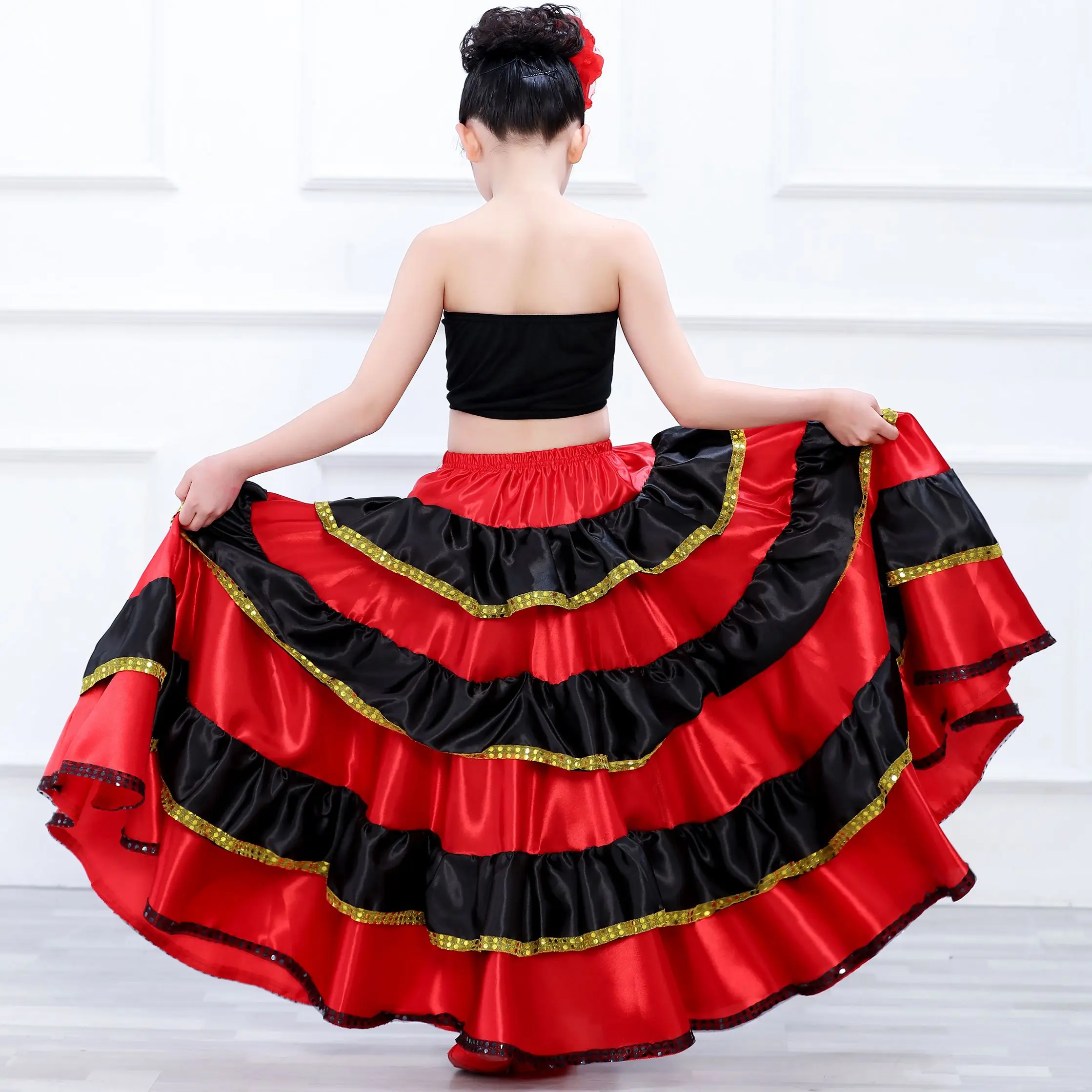 Испанский танец для девочек костюмы дети испанское Фламенко юбка для танца живота танец одежда 540 дропшиппинг