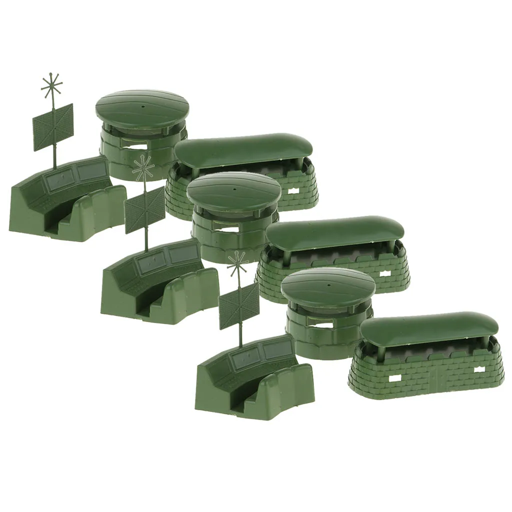 9pcs Big Bunkers Radar Models Toy Soldiers Action Figures Army Men Accessories War Scenes Kids Pretend Play Toys