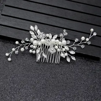 

Le Liin Crystal Pearl Bride Hair Comb Silver Handmade Headpiece Wedding Hair Accessories