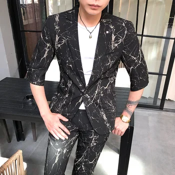 

Trajes Hombre Casual 2019 Summer Smoking Masculino Slim Fit Social Club Fancy Printed Groom Wedding Suits Office Dinner Dress