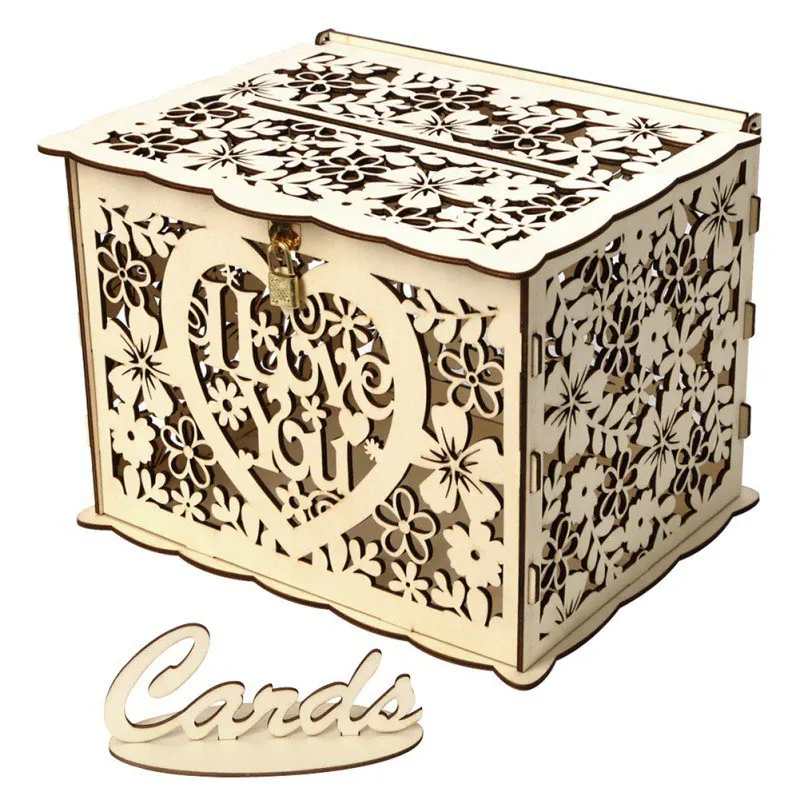 Diy коробка для свадебного подарка денежный ящик деревянный блок великолепное свадебное украшение День рождения поставки полый коробка свадебных приглашений - Цвет: Насыщенный сапфировый