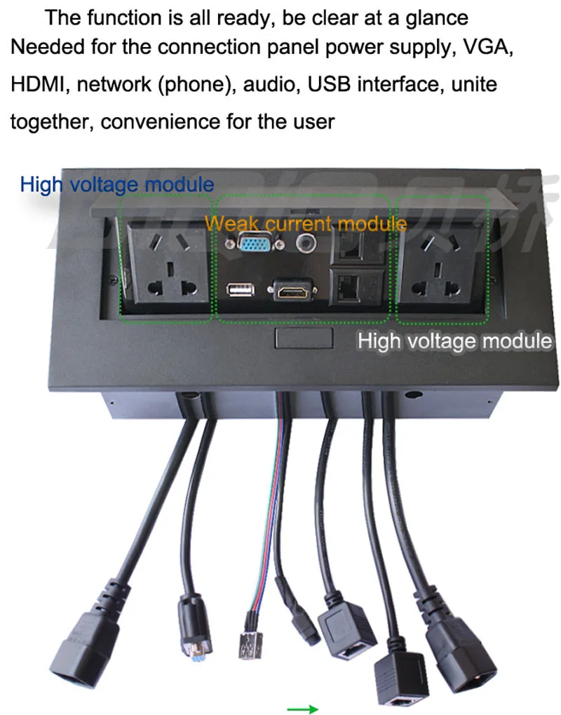 Tomada de mesa com painel de alumínio,