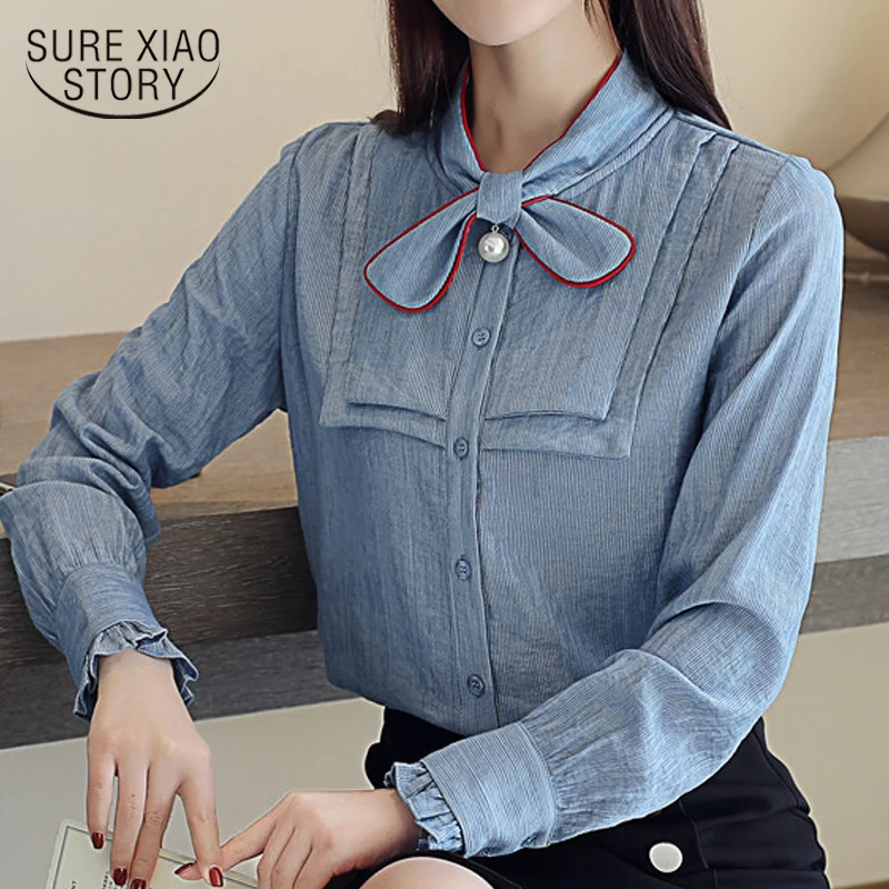 

blusas mujer de moda 2019 spring bow collar office work wear white blouse women chiffon shirt long sleeve women shirts 2146 50