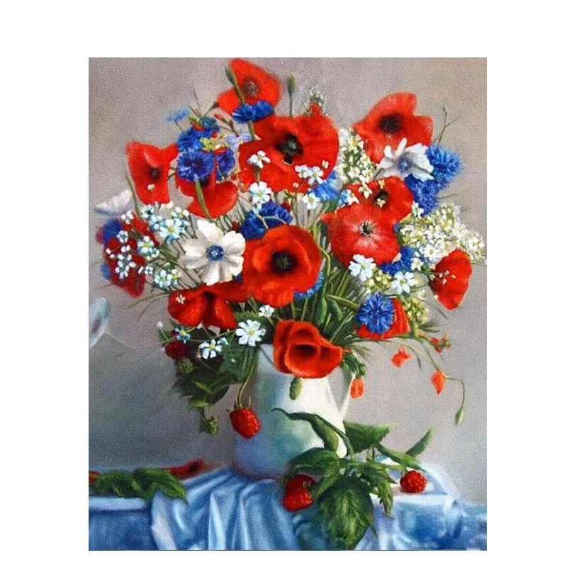Красный и синий poppies.40x50cm Раскраска по номерам сделай сам wall Art Гостиная украшения