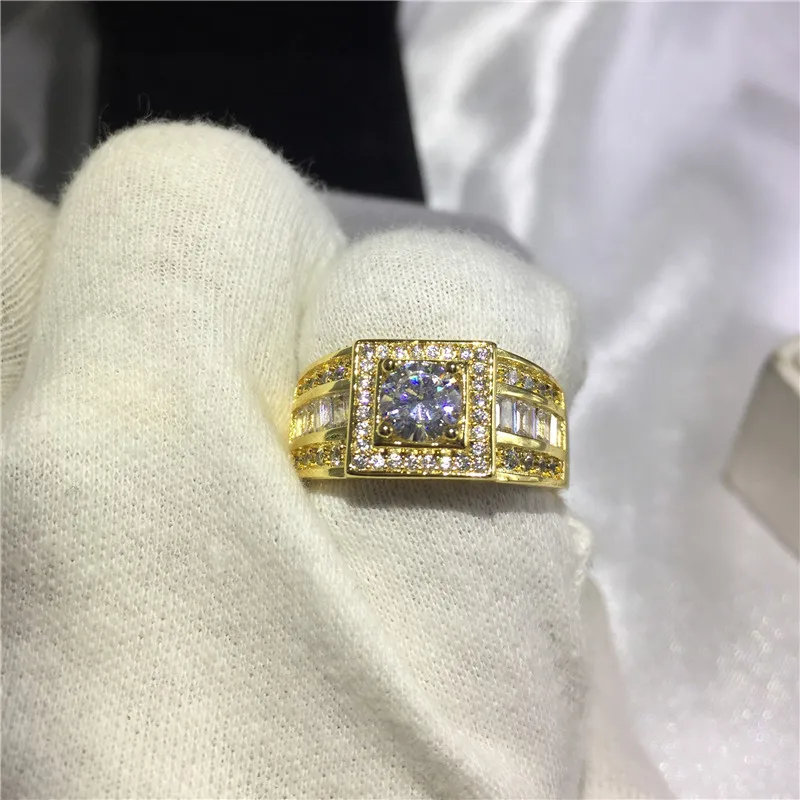 Solitaire мужское желтое позолоченное кольцо 5 мм фианит AAAAA обручальные Обручальные кольца для мужчин модные ювелирные изделия