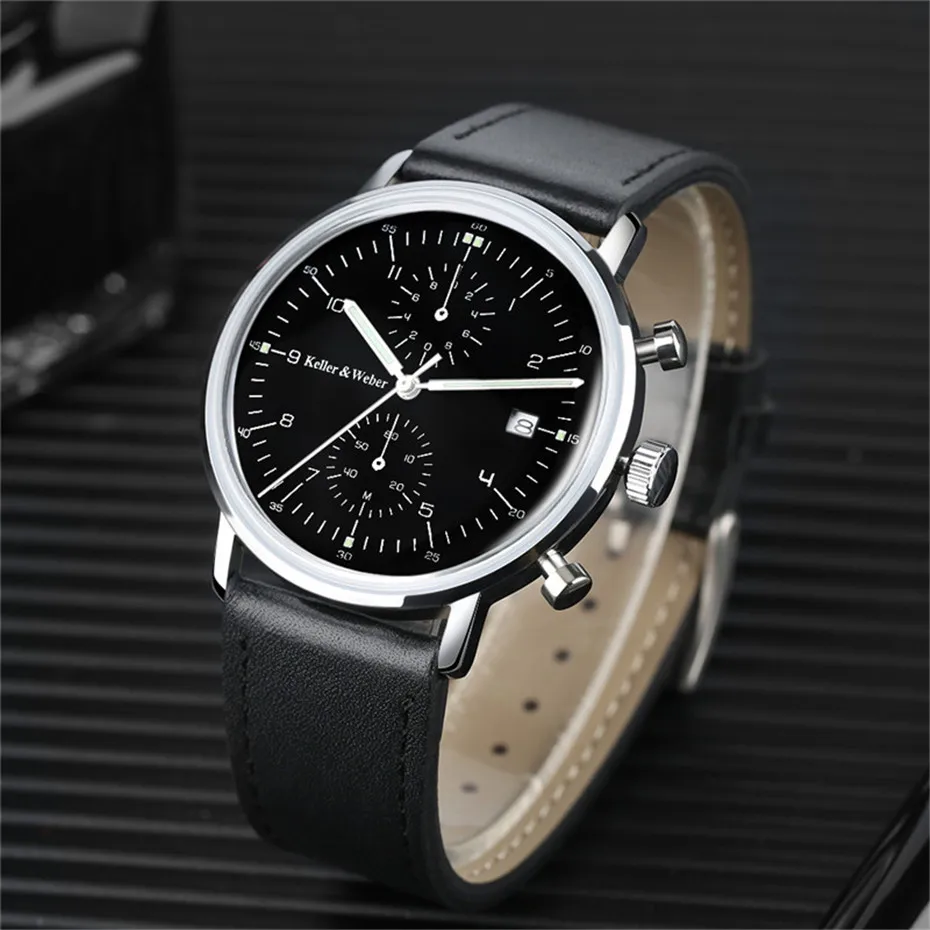 Business Classic Calendar Genuine Leather Band Strap Men Chronograph Date Display Brief Paragraph Wrist Watch (5)