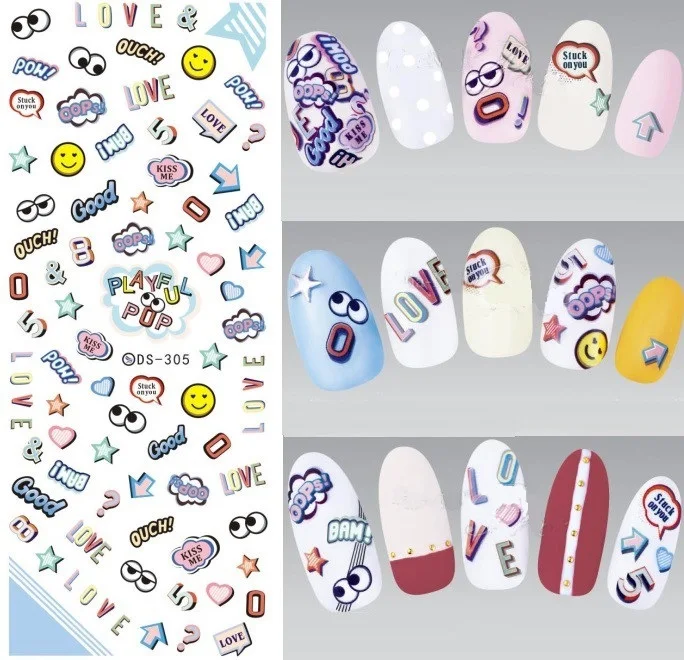 Дизайн Rocooart DS306 переводные наклейки для ногтей с водой Harajuku Element Line Figures Nail Wrap sticker Tips Manicura nail Decal - Цвет: DS305