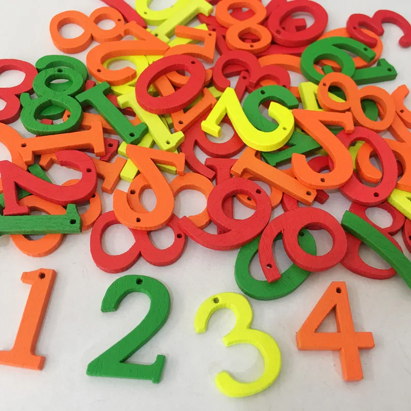 

100pcs/lot Mixed Colors Arabic Numerals Style Wood Decorative Ornament Creative Souptoys For Kids Nice Wooden Wall Hanging 22mm