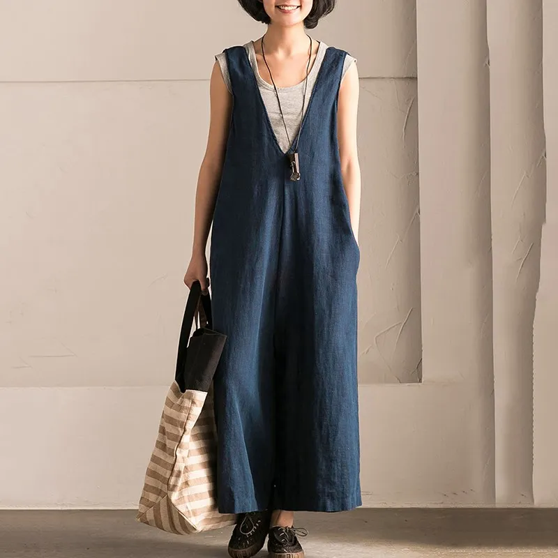 2019 Women Wide Leg Trouser Vintage Overalls Casual Sleeveless Strappy Jumpsuit Loose Rompers Plus Size Jumpsuits 2019 Women Wide Leg Trouser Vintage Overalls Casual Sleeveless Strappy Jumpsuit Loose Rompers Plus Size Jumpsuits