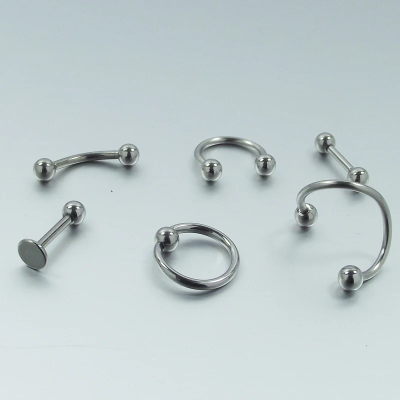 

6 Pieces/set 16G Stainless Steel Nose Lip Tragus Ear Piercing Helix Belly Tongue Eyebrow Rings Body Jewelry Package