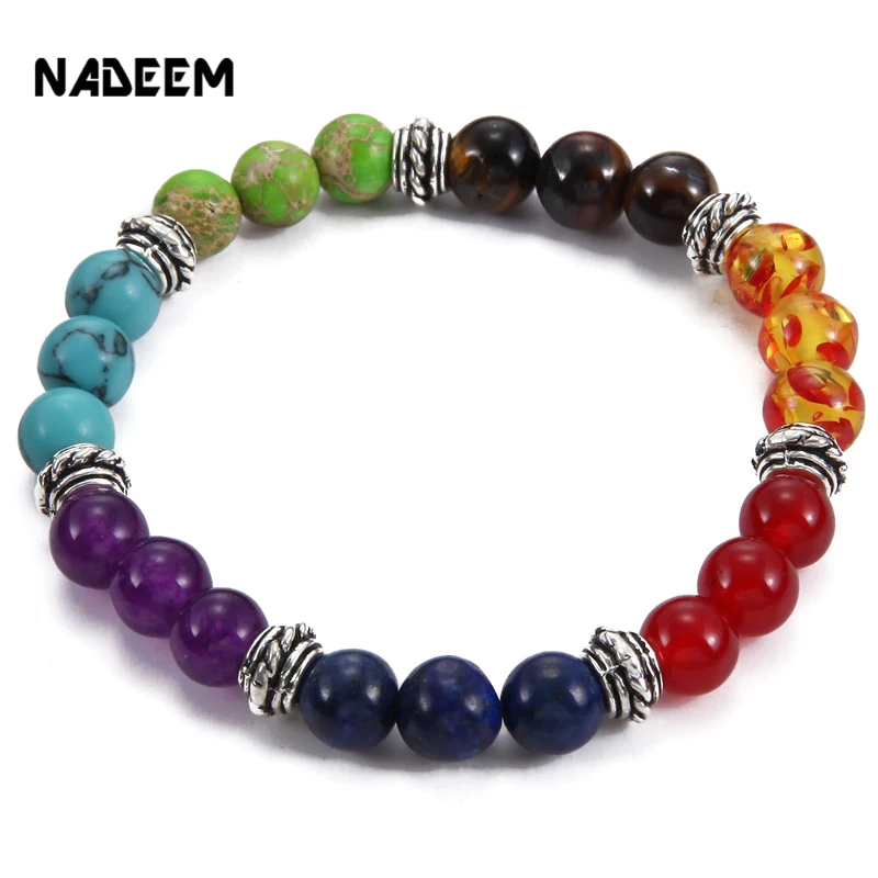 

2017 Newest Multi-color 7 Chakra Bracelets Bangle Yoga Life Energy Healing Crystal Stone Elastic Pray Mala Bead Bracelet Jewelry