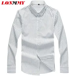 LONMMY 5XL 6XL 7XL Большие размеры с длинным рукавом в полоску Повседневная Блузка брендовая одежда мужские рубашки Slim fit Мужские Мужская