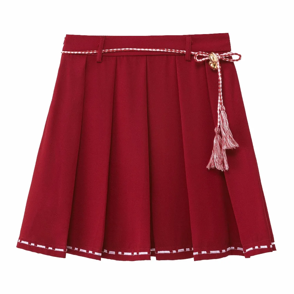 Мори девушка Высокая талия Винтаж трапециевидной формы юбка на шнуровке кисточкой Короткие плиссированные юбки сладкий Лолита Женская чистый цвет шик бюст юбка