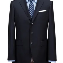 Камвольной шерсти черный 3 кнопки лацкан с тупым углом с Pick шить вокруг нагрудные двойной Vent индивидуальный заказ мужской костюм