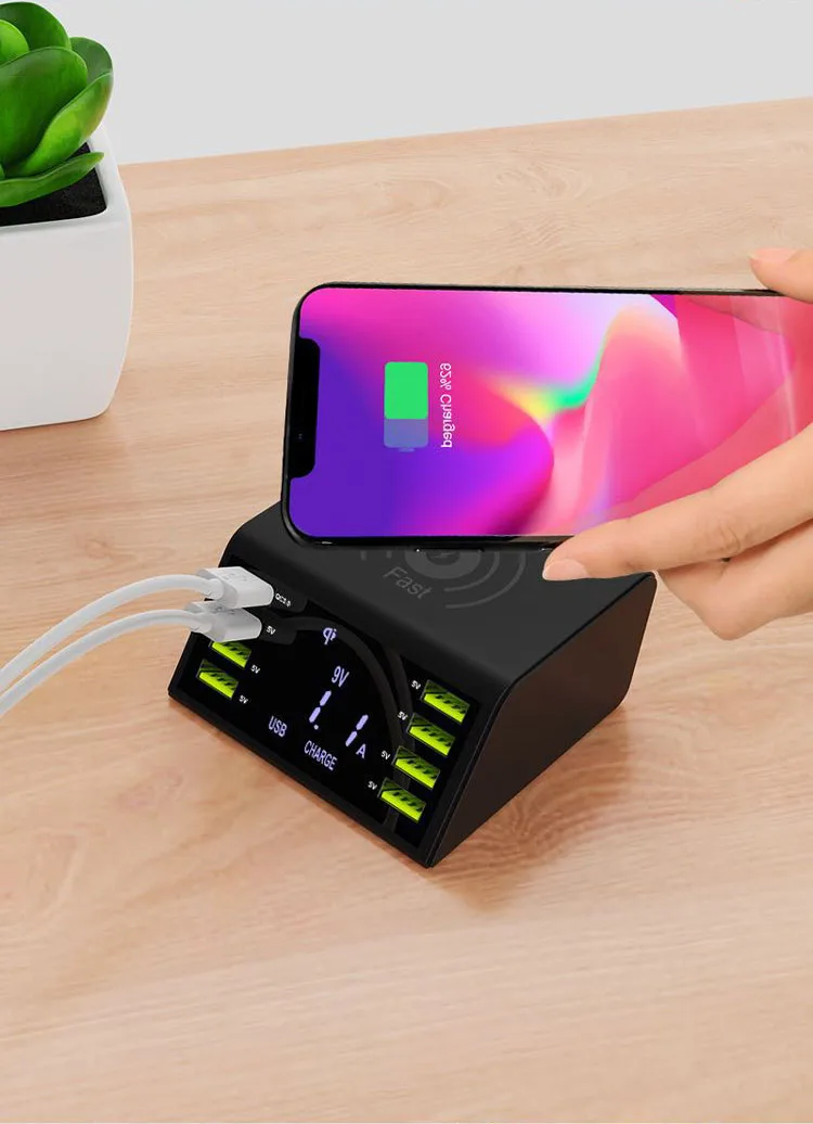 Универсальное Мульти 8 Портовое Lcd USB Qi Беспроводное зарядное устройство для Iphone X 8 Plus 60 Вт быстрая 3,0 Быстрая зарядка для samsung S10 S9 Xiaomi Mi 9