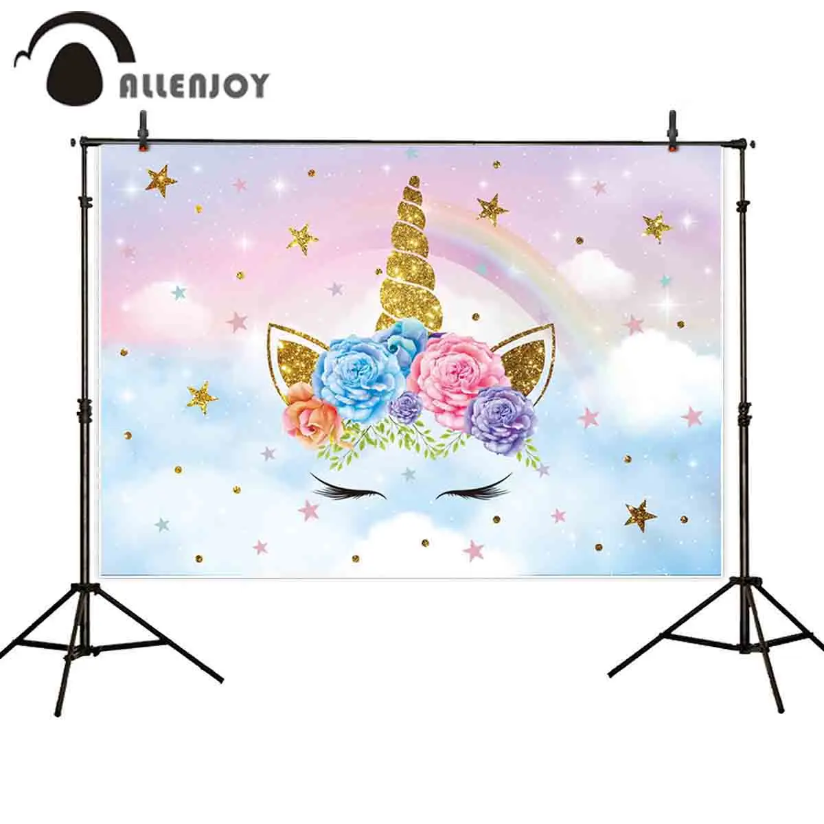 

Allenjoy unicorn photography background golden stars flowers princess birthday baby shower backdrop photobooth photocall decor
