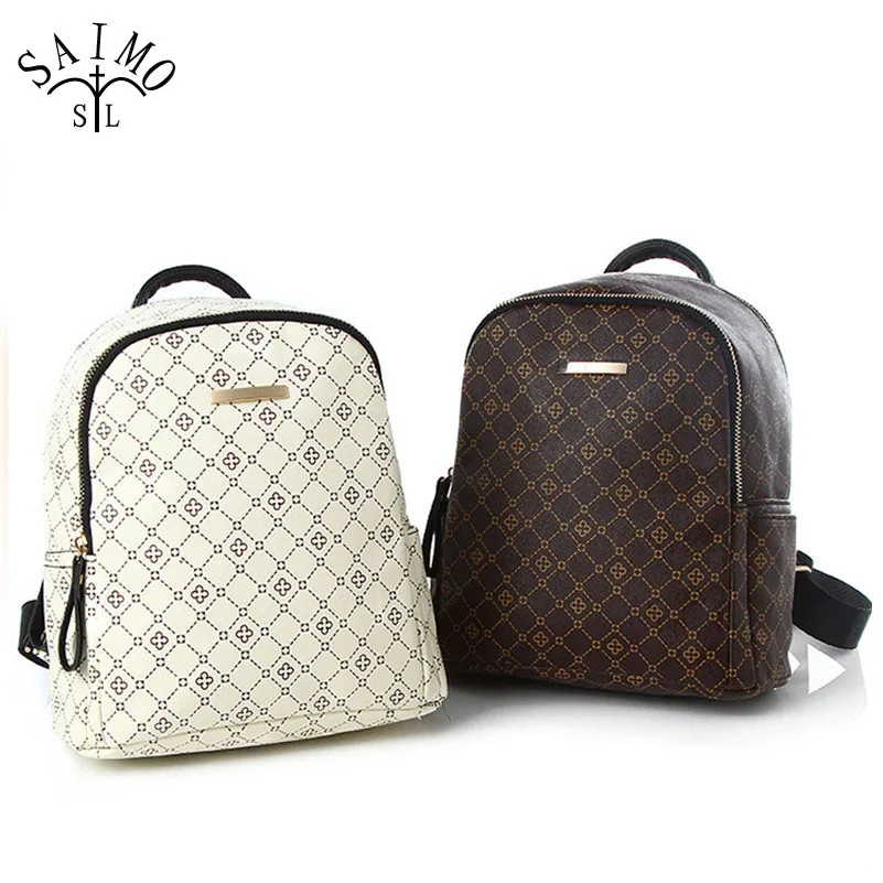 

SAIMOSYL Women Backpack PU Leather Lady Fashion Backbags Simple School Bags For Teenager Girls Packbag Casual Checkered Package