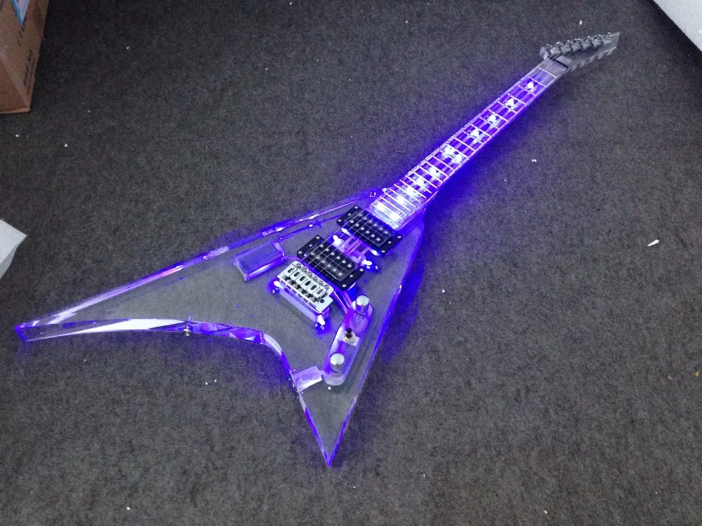 Popular Crystal Led light electric guitar Full acrylic body with bule