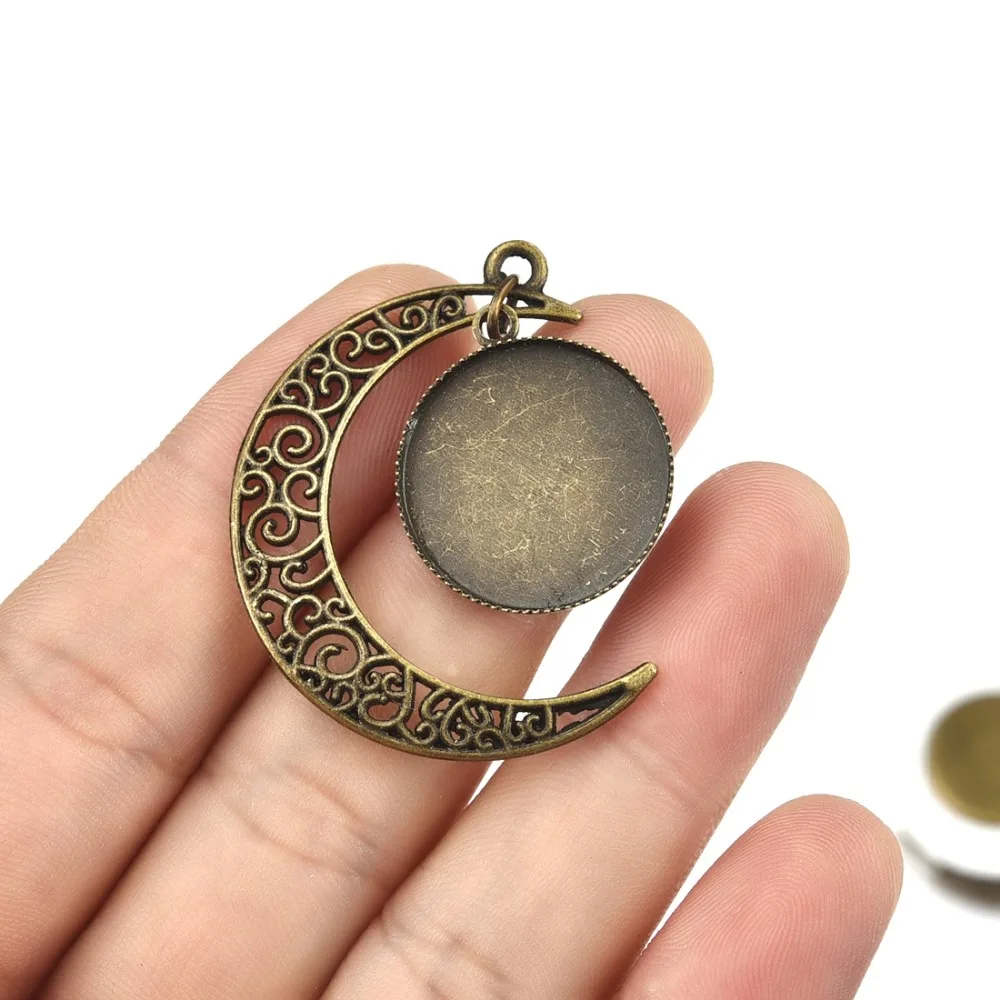 Moon Pendant Cabochon Setting 20mm Round Bezel Gem Blank Base Antique Bronze (5)